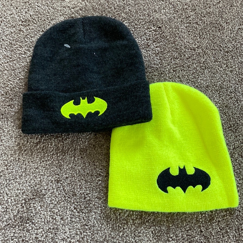 Batman Knit Beanie Set Black Neon Yellow Logo Winter Hats OS